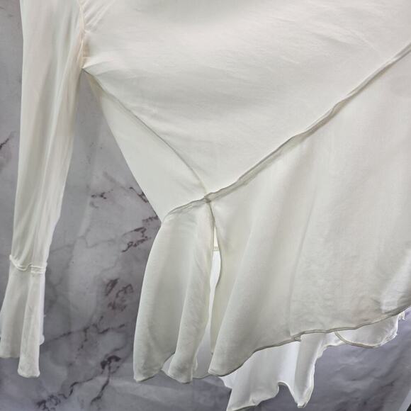 Theory Shirt Womens Medium White Silk Blouse Bell Flare Keyhole Ruffle Peplum - Picture 10 of 13